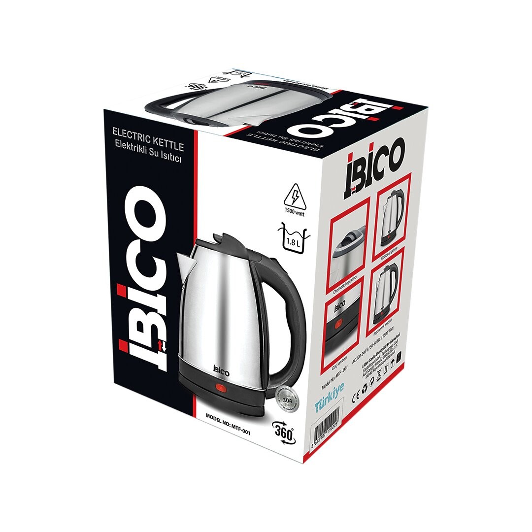 Ibico Mtf-001 ( Çelik ) Kettle Elektrikli Su Isıtıcısı ( 360° ) ( 1.8lt ) ( 1500w )*6