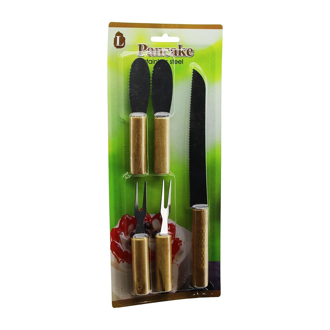 Pancake-801 (5pcs=2+2+1) (2-Kahvaltı Bıçak+ 2-Peynir Çatalı+1-Ekmek Bıçak) Ahşap Saplı Bıçak Set (Brkt-183206)*240
