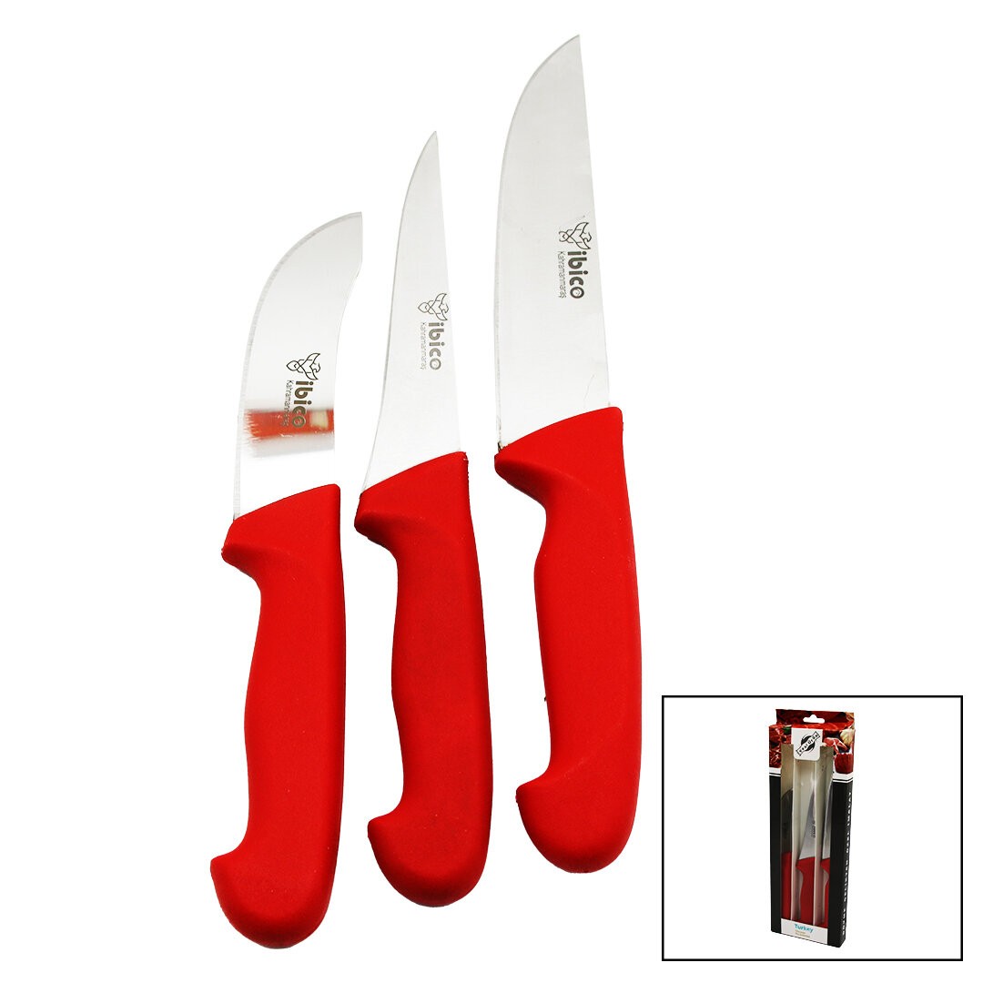 Ibico K.Maraş ( 3pcs ) Pl Kurban Seti Bıçak ( Yüzme & Kemik Sıyırma & Kasap ) ( Plastik Saplı )*50