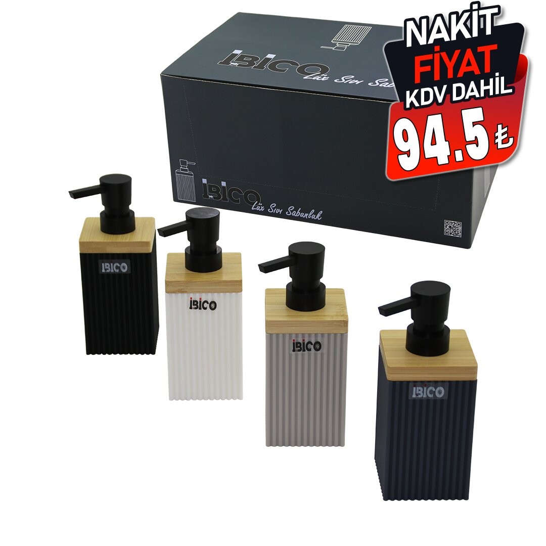 Ibico I21-057 ( Dikdörtgen & Dik Çizgili ) ( Bambu & Renkli Plastik ) Sıvı Sabunluk ( 350ml )*15x4