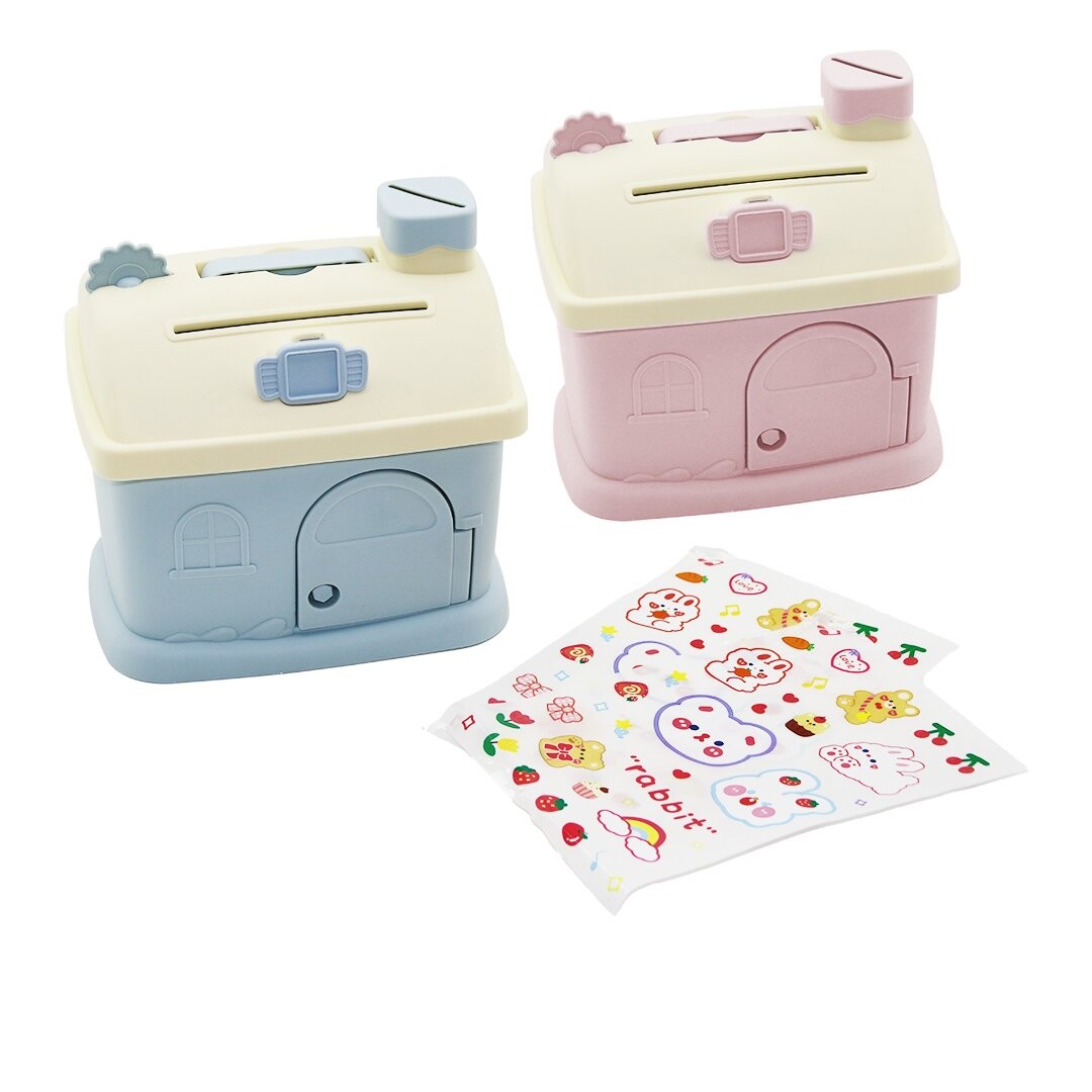 Taijia Lotus Lts-Kmb-107 ( Küçük=12x14x9.5cm ) ( Ev Modeli ) (Kilitli) R.Plastik Figürlü Çocuk Kumbara (Stickerlı)*84