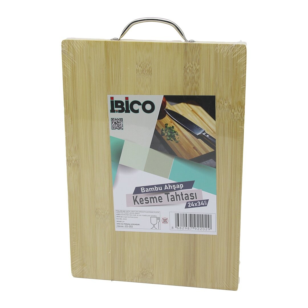 Ibico I22-202 ( 24x34 X 1.7cm ) Lux Ahşap Bambu Kesim Panosu & Kesme Tahtası ( Metal Kulplu )*30