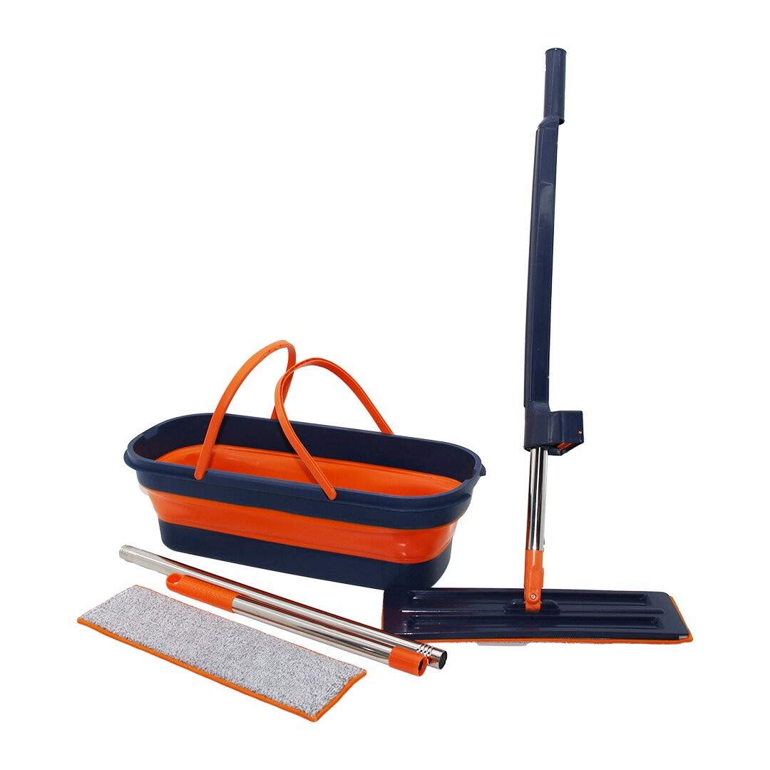 Pablıto Pbt-327 (Kendinden Sıkmalı) (Katlanır& Tekerli Kovalı) Mop Seti (Yedek Bezli)(360° Başlık=11.5x41cm& Sap:130cm)*50