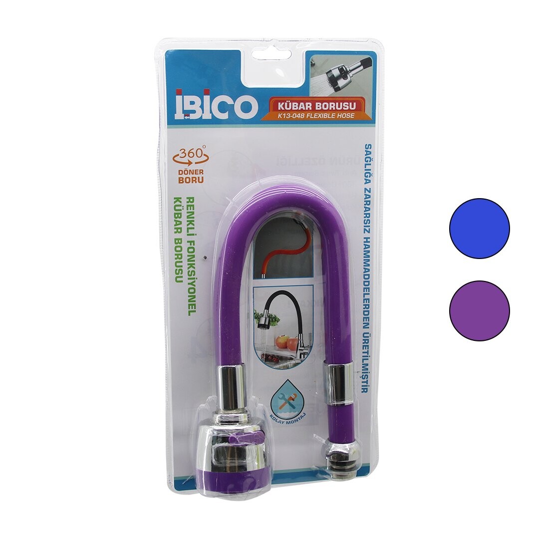 Ibico K13-048 (Metal & Renkli Silikon Kaplı) Kubar & Batarya Borusu (Topaç Başlık= Kademeli) (360° Yaylı) (Vakumlu Ambalaj)*48