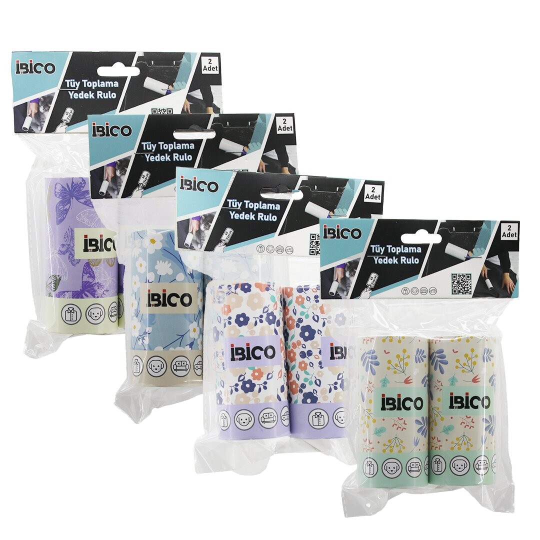 Ibico I21-045 (2pcs Yedek) ( 2x60 Yaprak ) (Yapışkanlı) Pratik Tüy Toplayıcı Yedek Rulo Bant (Pet Shop)*12x12