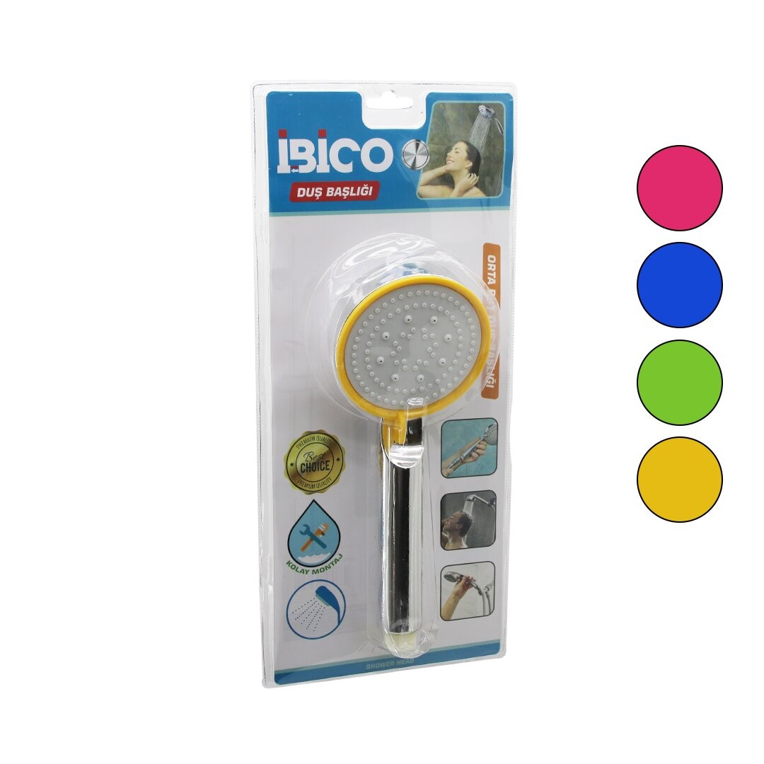 Ibico K13-039 (Orta Boy) Duş Başlık (Kademeli) (Vakumlu) (Yuvarlak=8.7cm) (Krom Gövde-Renkli Kenar-Beyaz Zemin)*77
