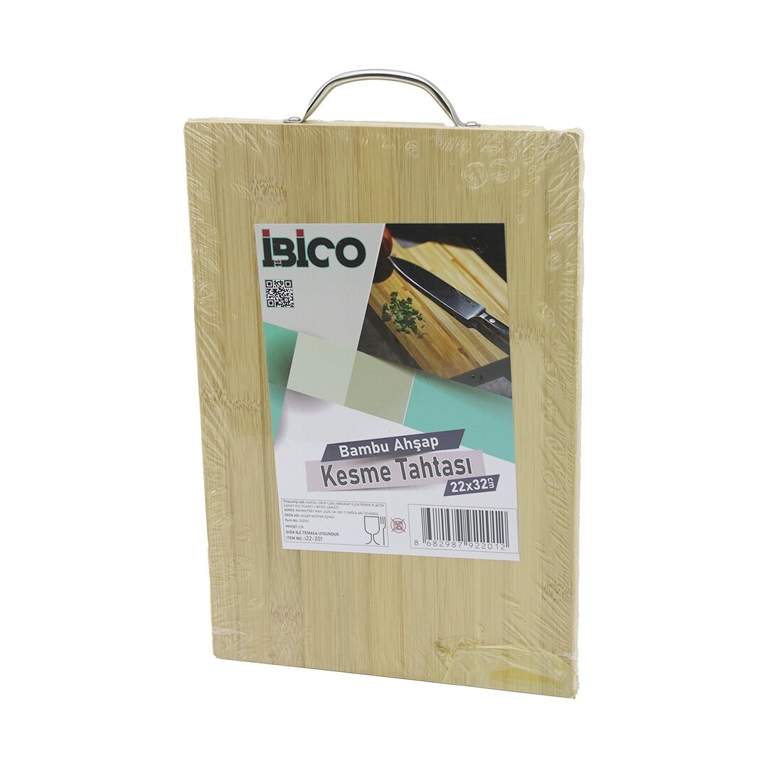 Ibico I22-201 ( 22x32x1.8cm ) Lux Ahşap Bambu Kesim Panosu & Tahta ( Metal Kulplu )*30