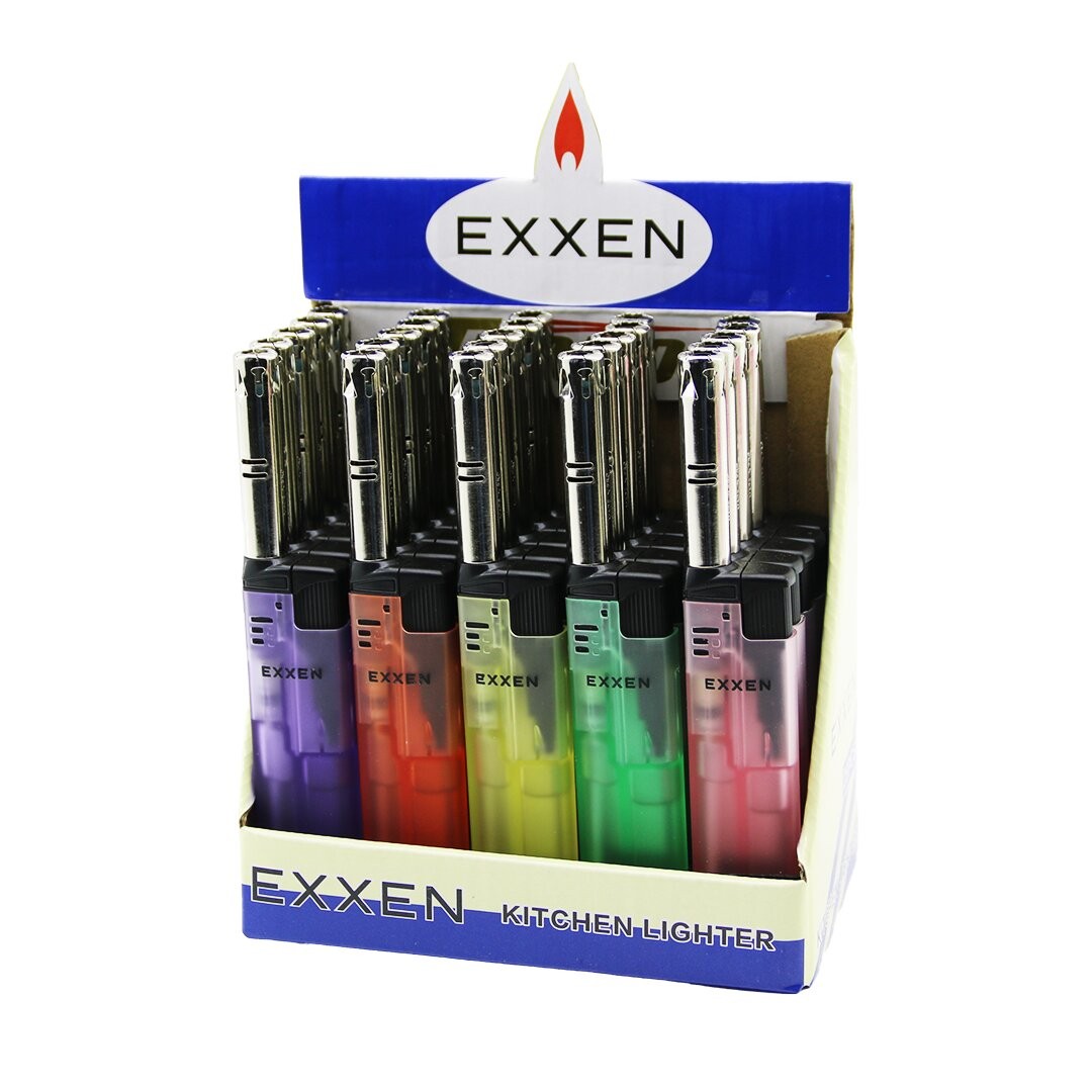 Exxen Turbo El-101 ( Izgaralı & Rüzgar ) Mutfak Çakmak ( Şeffaf Renkli Gövde & Alev Ayarı )*25x24