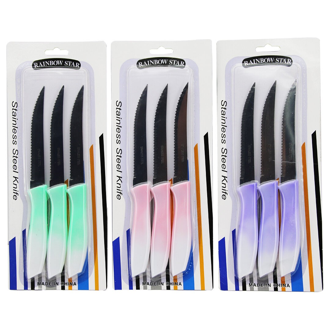 Newlife Clkn-1869 ( 3pcs ) Sebze & Ekmek Tırtırlı Bıçak & Pls.Renkli Saplı*120