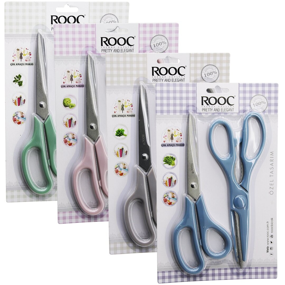 Rooc Mks-7 ( 2li Set ) ( Terzi & Mutfak ) Çok Amaçlı Makas ( Renkli Plastik Sap & Gövde )*12x6