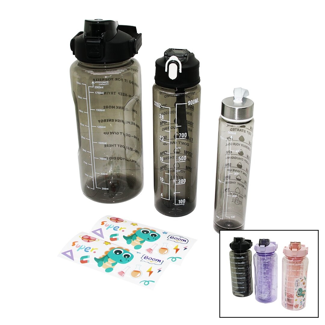 Baysa-1315 (3pcs & Şeffaf Renkli=500-900-2000ml) Pipetli Motivasyon Suluk Matara (Telefonluklu)*48