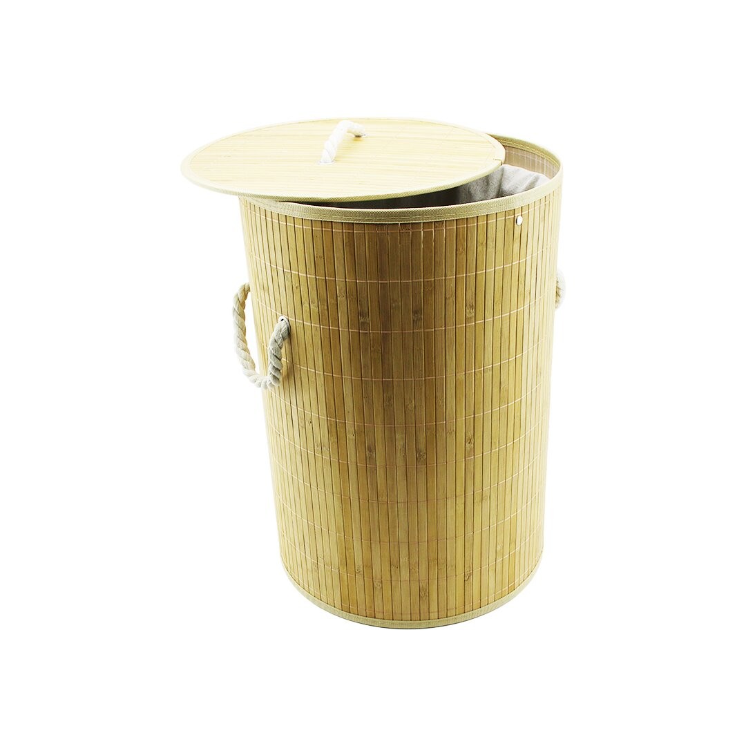 Barotti Dmr-8542 (Yuvarlak) (Ç:36 & Y:50cm) Bambu Hasır Kirli Çamaşır Sepeti & Organizer Sepet(Kapaklı & Taşıma Ipli)*10