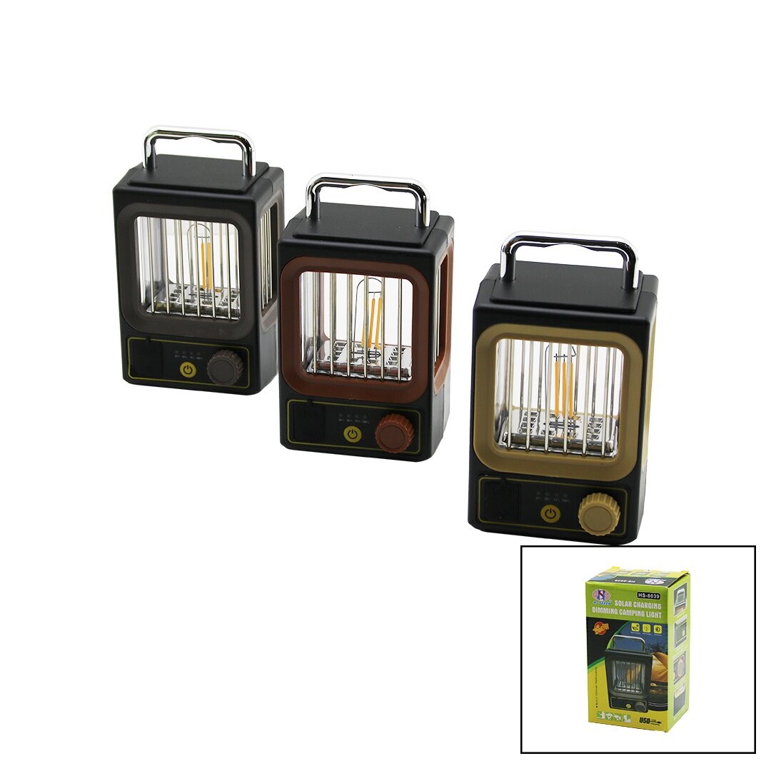 Hi Sheen Hs-8039 (2in1=12-Led & 1-Rustik Ampul) Kamp & Bahçe Fener (Solar & Şarjlı) (Powerbank) (Işık Ayarı & Şarj Gösterge)*80