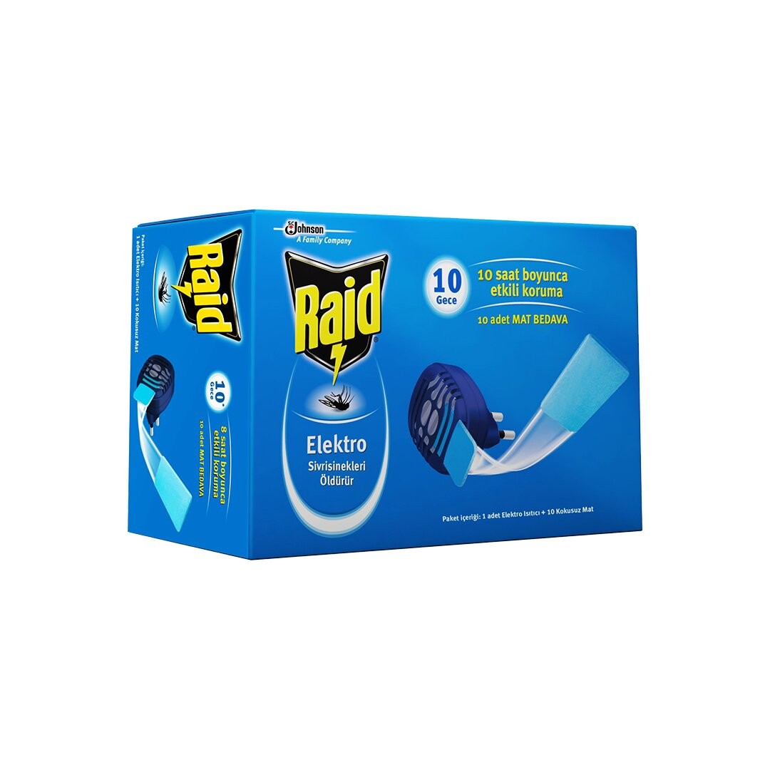 Raid Elektro ( Set= Tablet ) (10 Gece) ( Elektro Isıtıcı Makine + 10ad.Kokusuz Mat Tablet ) Sivri Sinek Öldürücü Set*12=K