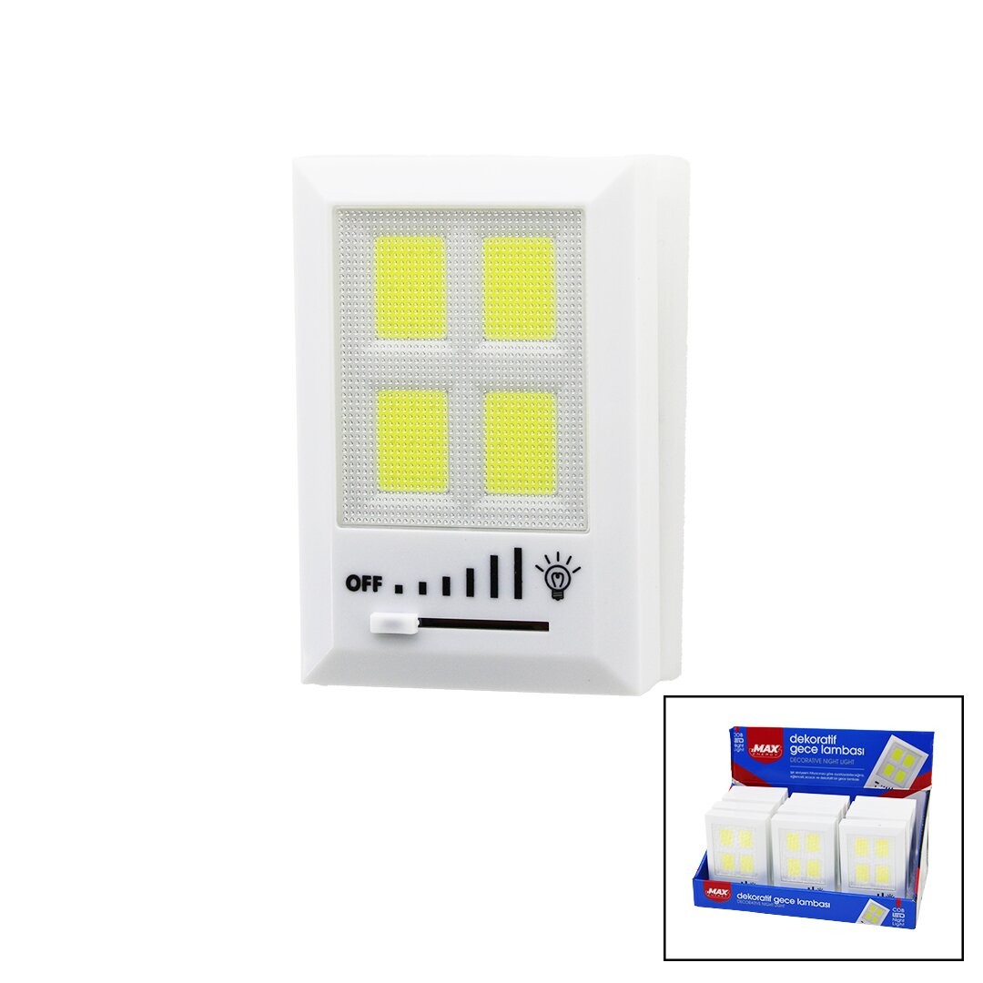 Zmax-3185 (4-Cob Led) (Pilli) Dekoratif Gece Lambası (Işık Ayarı) (7.5x11.4x2cm)(3in1 Montaj=Mıknatıs-Vida-Cırt Ypş.)*12x10