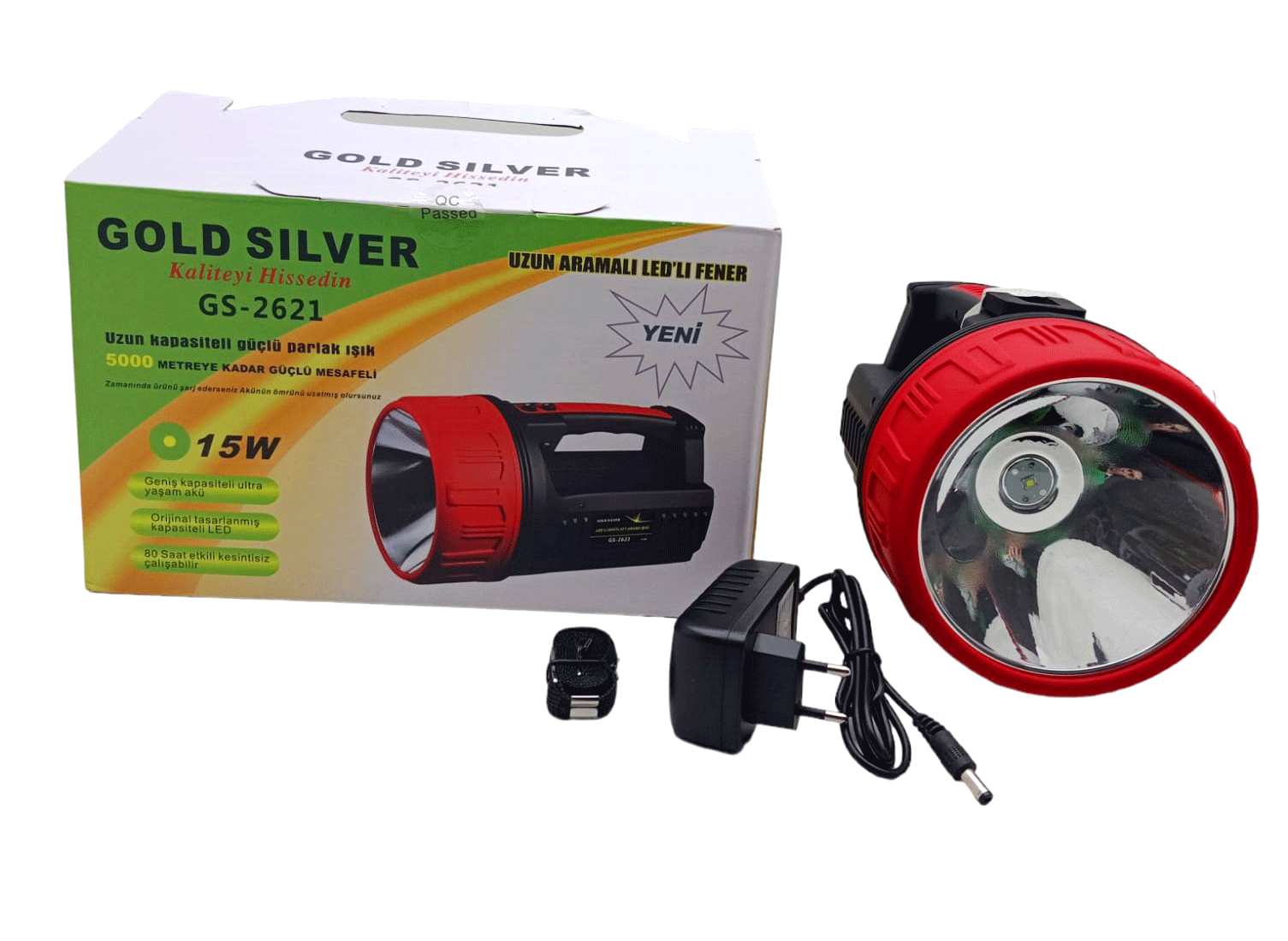 Gold Sılver Gs-2621 15w Led 2in1 Uzun Aramalı Adaptör Şarjlı El Feneri Projektör*16            Q9