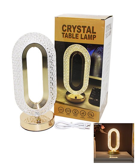 Barotti Dmr-8800 (Dik Oval) (3 Renk) (Dokunmatik) Dekoratif Masa Lambası (Usb Şarjlı) (Mika Kristal & Gold Pls)(12x26cm)*40