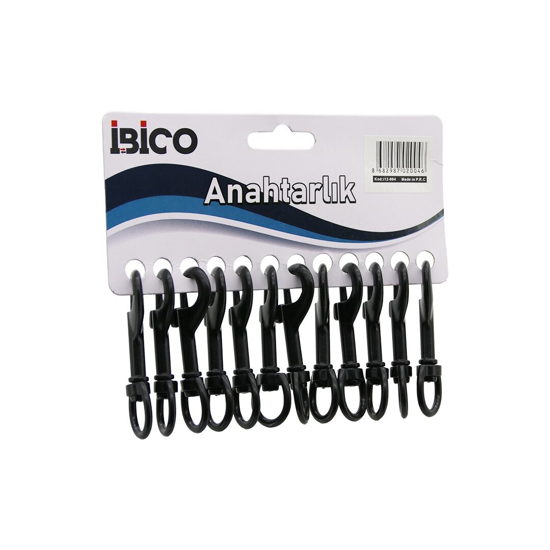 Ibico I12-004 ( Siyah ) ( Klasik ( ? ) Model ) ( Metal ) Anahtarlık ( Yuvarlak Halkalık & Tek Halkalı ) ( Kemer Geçmeli )*12x100