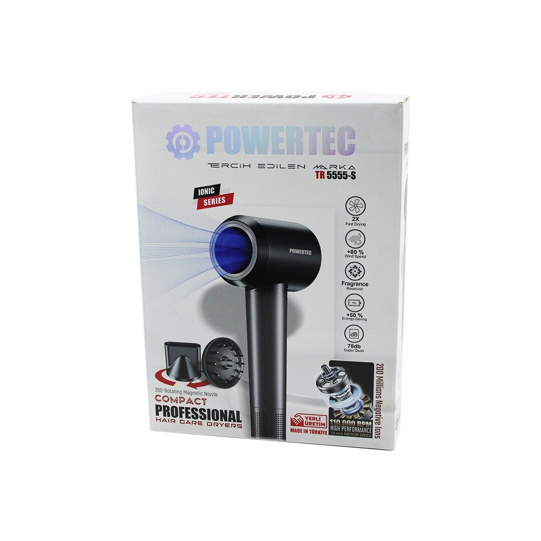 Powertec Tr-5555-S ( Plazma & Ionıc ) Saç Kurutma & Fön Makinesi ( Sessiz & Güçlü Motor ) ( Mıknatıslı Başlıklar )*11