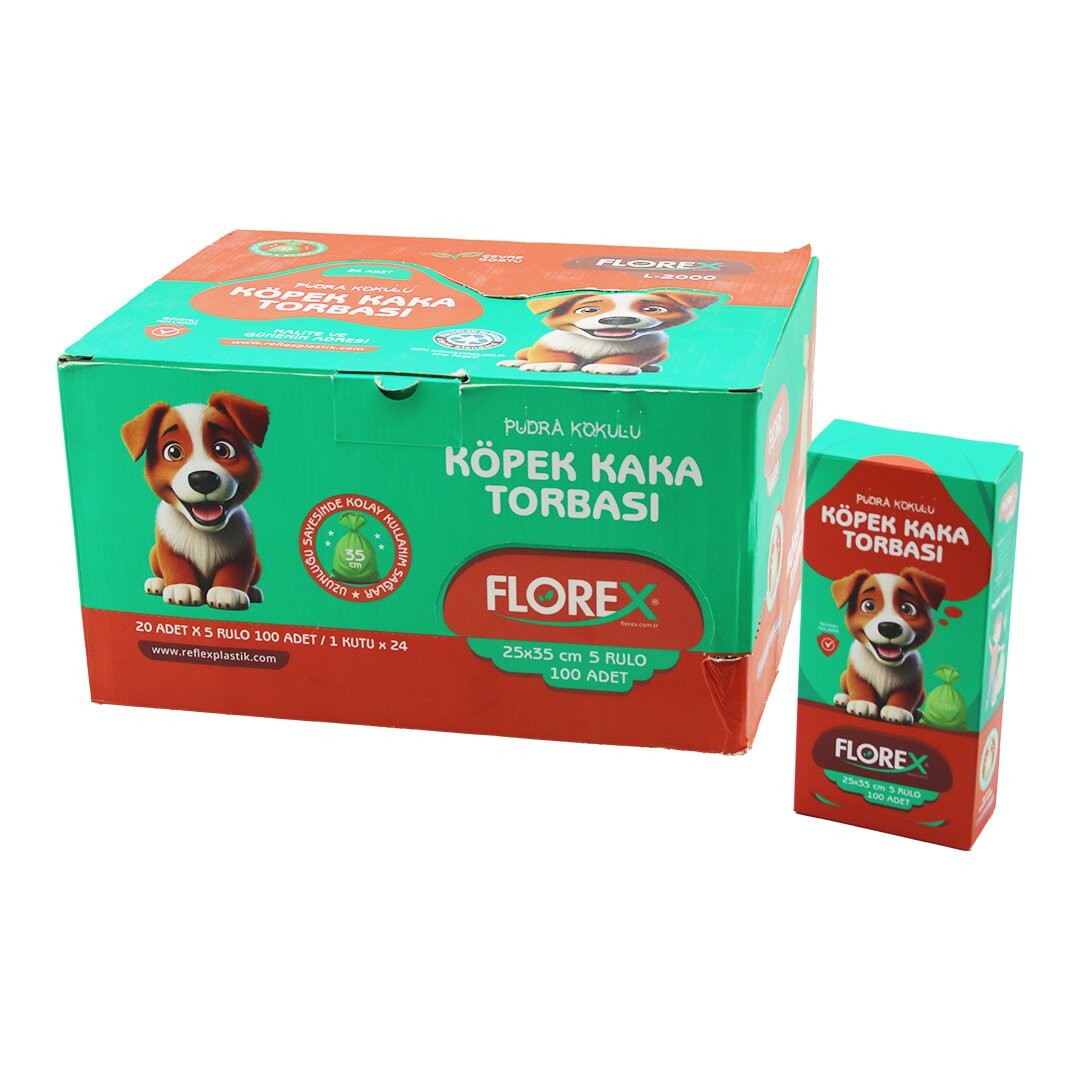 Florex L-2000 ( Köpek & Evcil Hayvan ) Kaka Torbası ( 5 Rulo X 20pcs = 100 Adet ) ( Pudra Kokulu ) ( 25x35cm )*24=K