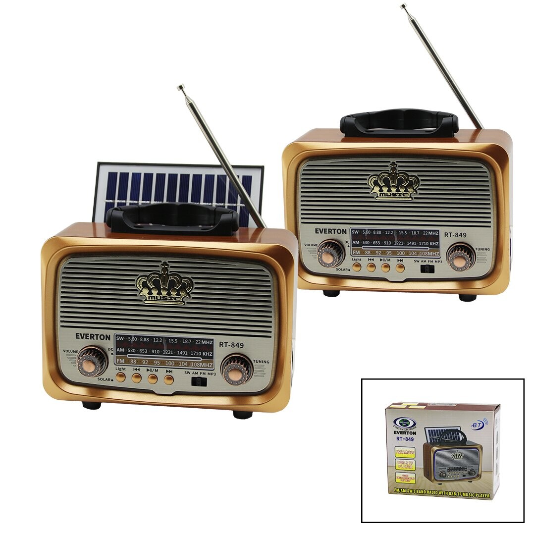 Everton Rt-849 Bt (Solar Panelli & Usb Şarjlı) (Bluetooth) ( Ibreli ) Fm Radyo (Mp3 Usb & Tf Player) (4v Out & 5v In)*30