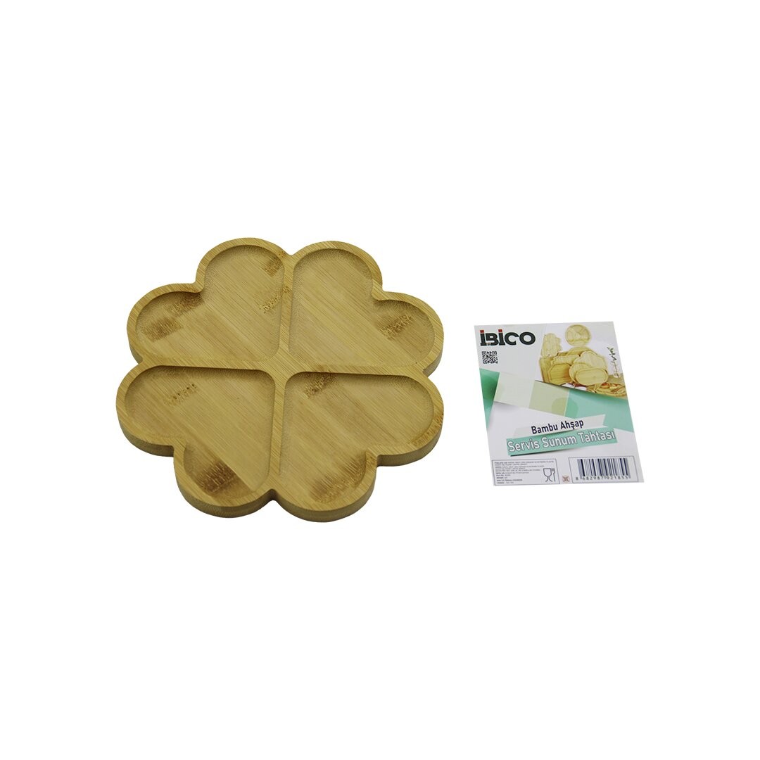 Ibico I22-185 ( Yuvarlak ) ( 4 Kalp Bölmeli ) Ahşap Bambu Servis Sunum Tepsi & Tahtası ( 21 X 1.4cm )*36