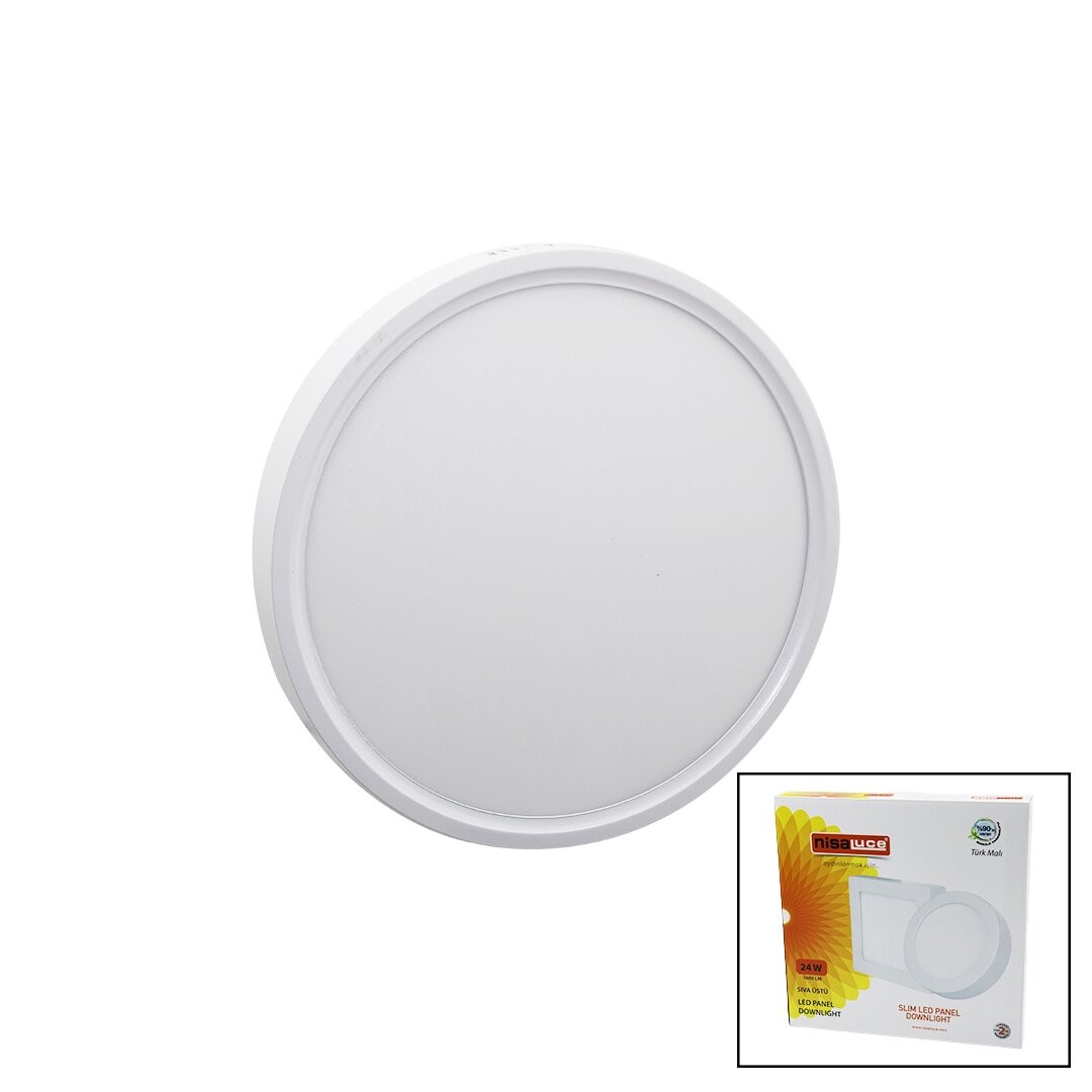 Nisaluce Epl-24sü (24w) (Beyaz Metal Kasa) (Sıva Üstü) (Yuvarlak) Led Slim Panel (1680lm) (Beyaz=6500k) (30.000 Saat Ömür)*10