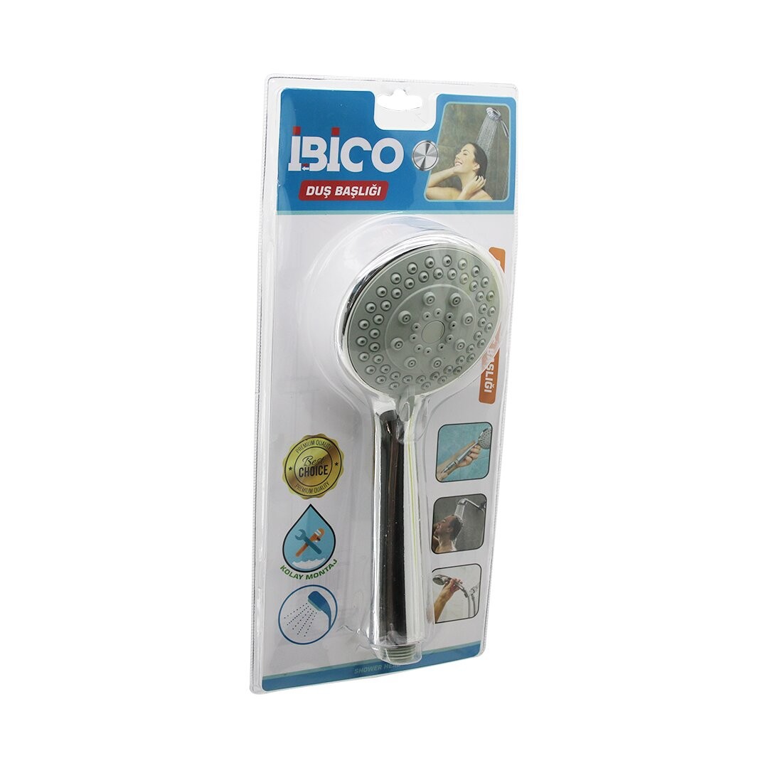 Ibico K13-040 (Orta Boy) (Yuvarlak & Bombeli =9.7cm) Duş Başlık (Kademeli) (Vakumlu) (Krom Gövde & Gri Zemin)(Sap:14.5cm)*77