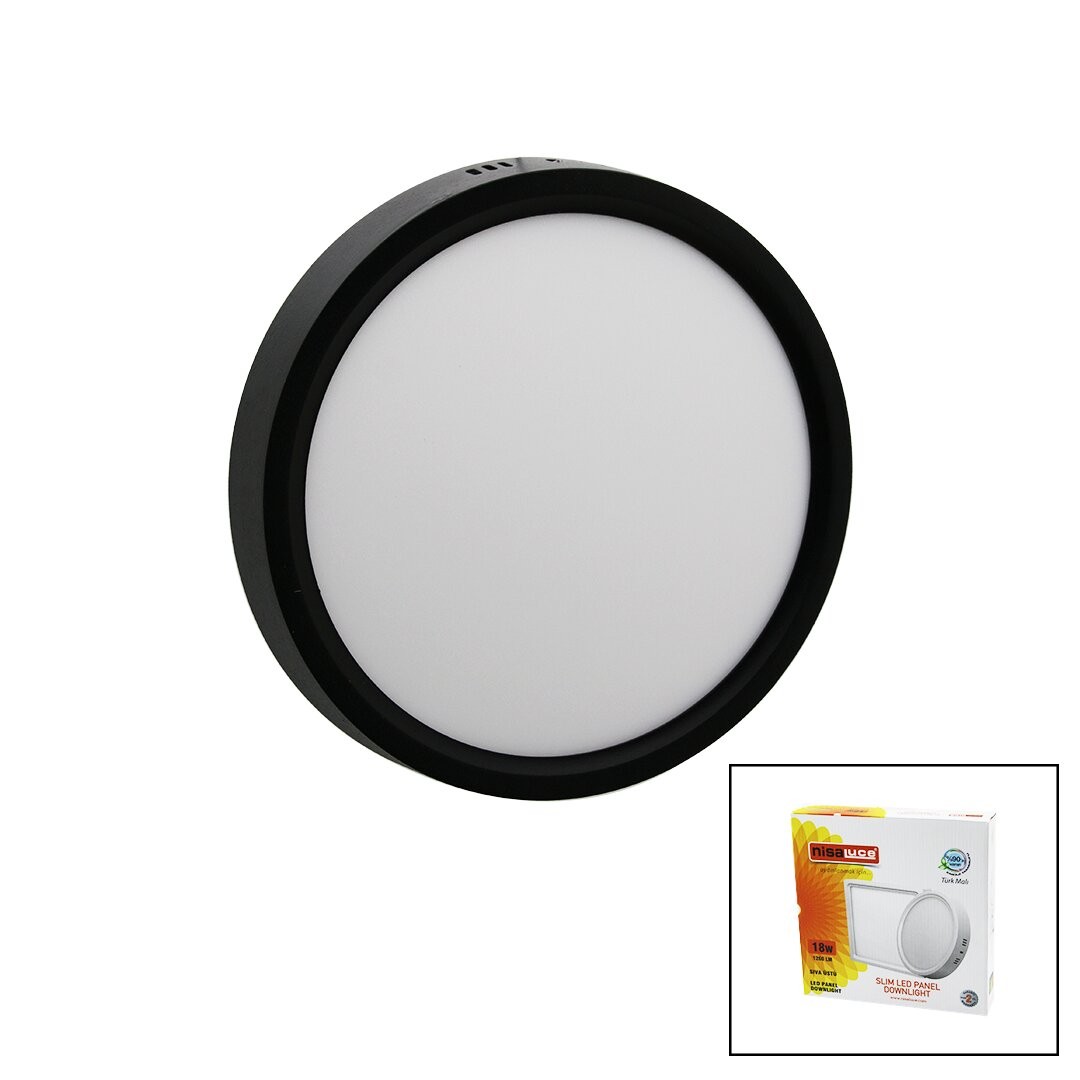 Nisaluce Epl-18sü (18w) (Siyah Metal Kasa) (Sıva Üstü) (Yuvarlak) Led Slim Panel (1260lm) (Beyaz=6500k) (30.000 Saat Ömür)*20