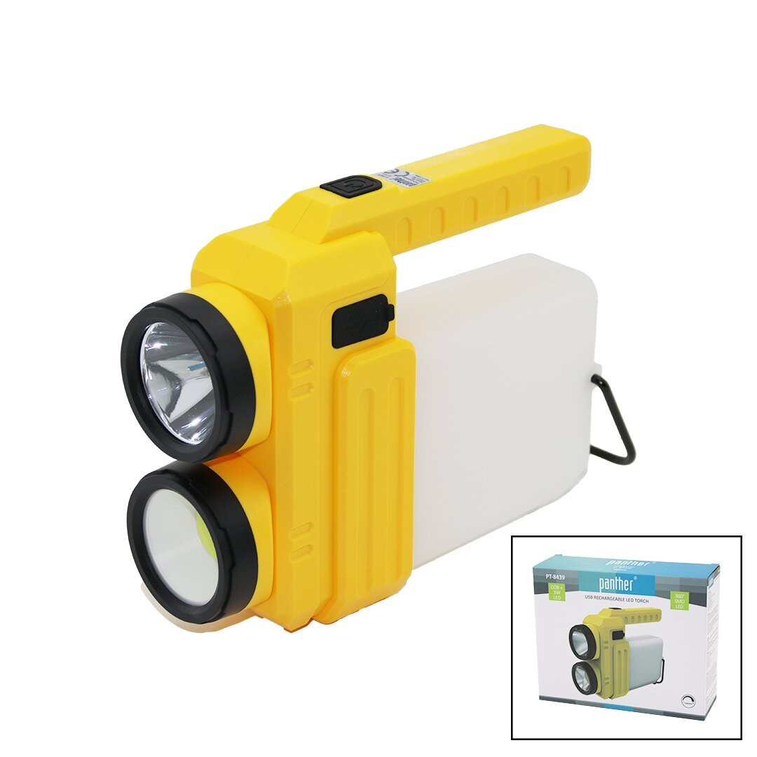 Panther Pt-8439 (3in1) (3w+Cob Led+360°Smd) El Feneri (Usb Şarj) (Powerbank) (1500lm) (Işık Ayarı) (Gün Işık & Beyaz)(Metal Askı)*36