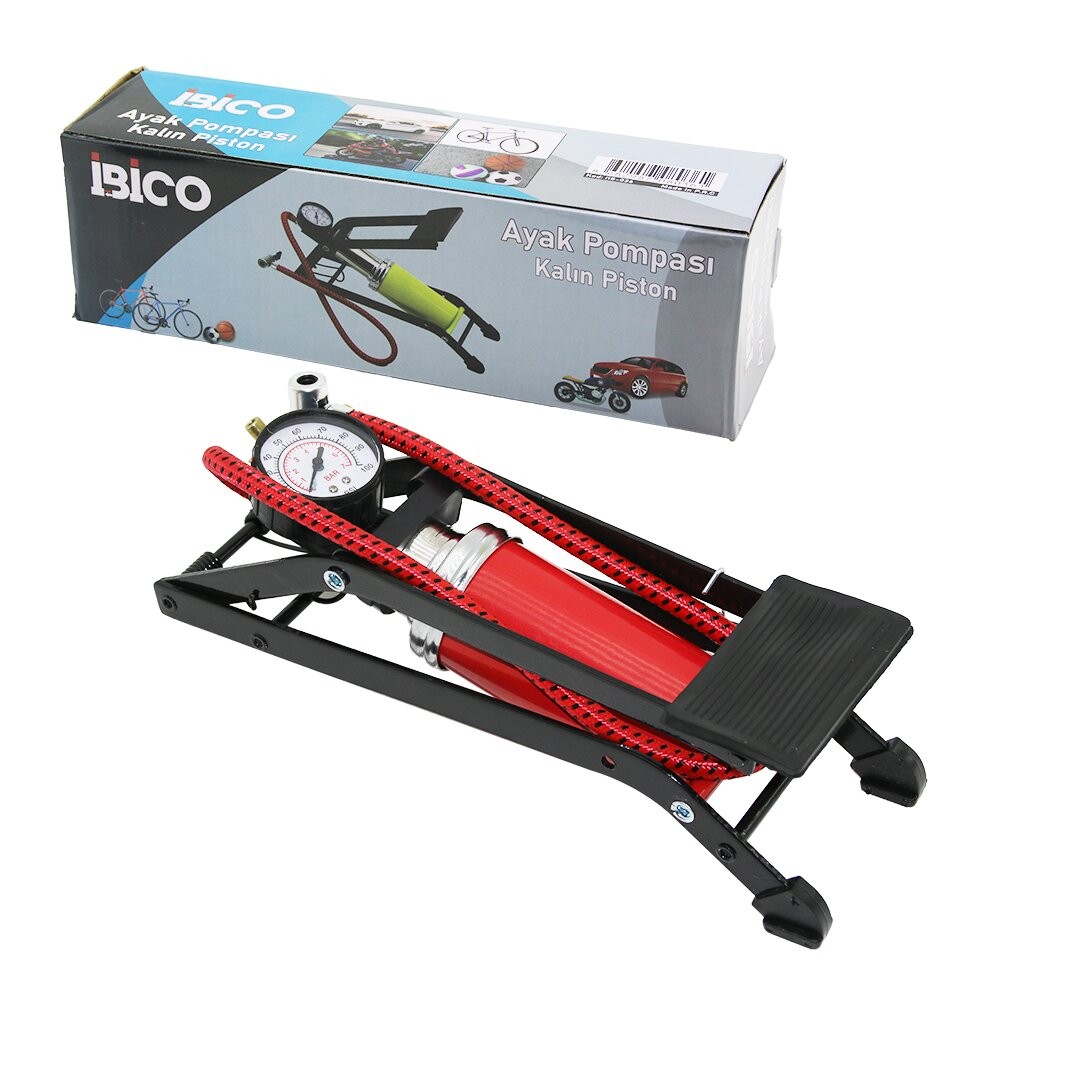 Ibico I18-036 (Yatay Model) (Kalın Pistonlu) Ayak Pompası ( Oto-Araç & Bisiklet-Motor Lastik & Top & Şişme Yatak-Havuz )*25