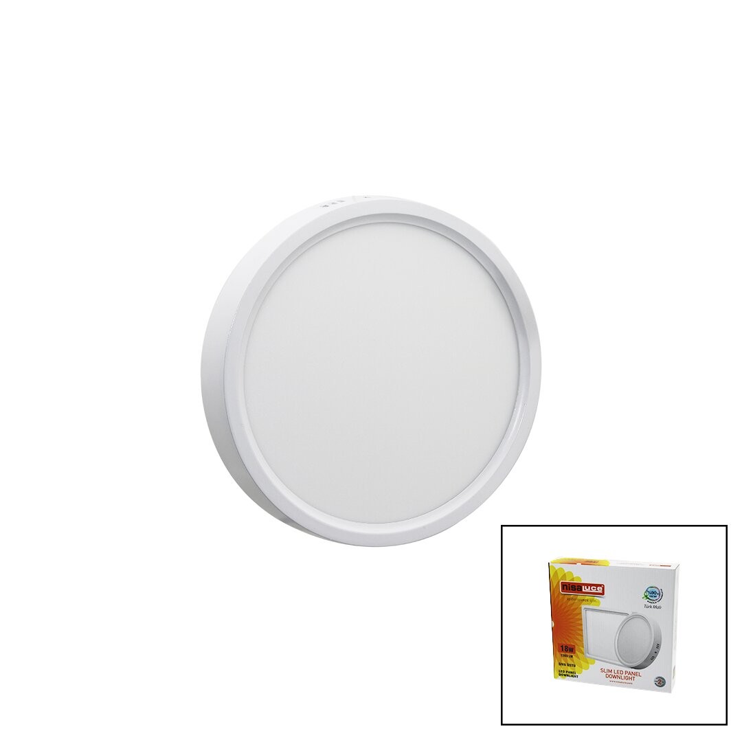 Nisaluce Epl-18sü (18w) (Beyaz Metal Kasa) (Sıva Üstü) (Yuvarlak) Led Slim Panel (1260lm) (Beyaz=6500k) (30.000 Saat Ömür)*20