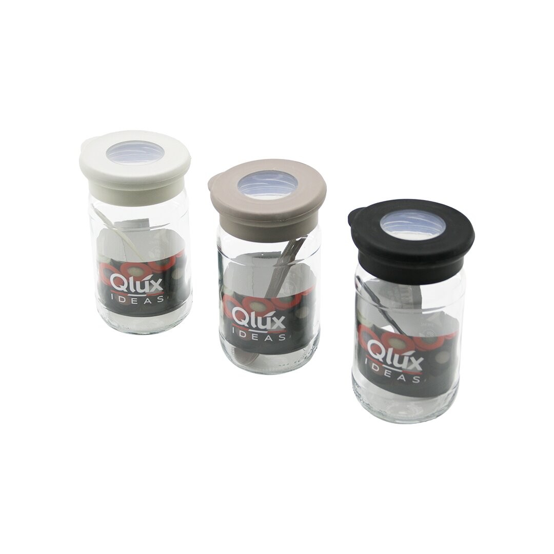 Qlux C-00344 Flat ( Cam ) ( Baharatlık & Pls.Kaşıklı ) (370ml) (Kapak=Renkli Silikon Kenar & Şeffaf Pvc Göbek)*20=K