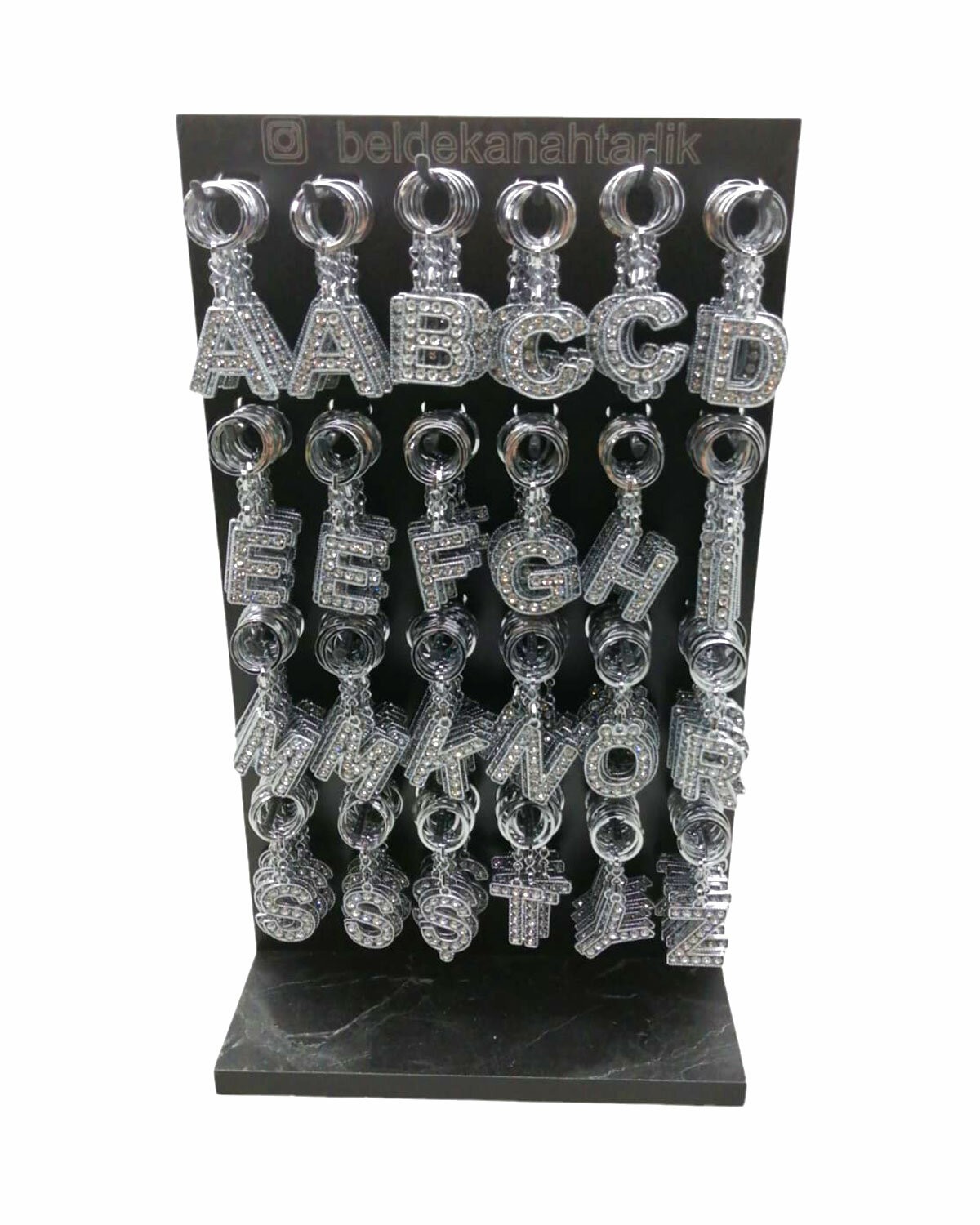 Ibico ( Gümüş Taşlı & Harfli ) Anahtarlık ( Standlı )*288x2