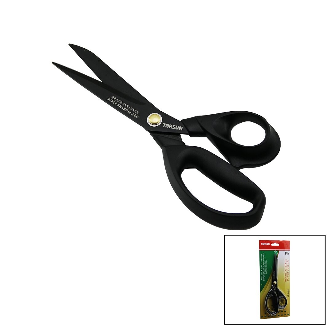 Taksun Gl-606 ( 9"1/4 ) ( Brezilya Stili ) Terzi Makası ( Siyah & Yapışmaz ) ( Ergonomik Sap )*12x10