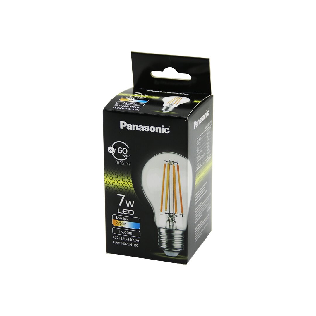 Panasonic (Ldach-07-Lh-1rc) (warm white & Sarı Işık) (7w=60w) (E27) (Rustik& Fil Filaman) Ampul (806lm)(2700k)(15000h)*10x8