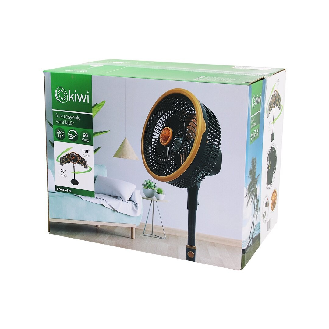 Kiwi Kfan-7419 ( 11" & 28cm ) ( Sirkülasyonlu Vantilatör ) ( 60w ) ( 3 Kademe Hız ) ( 4 Metal Kanat ) ( Y: 97cm )*1