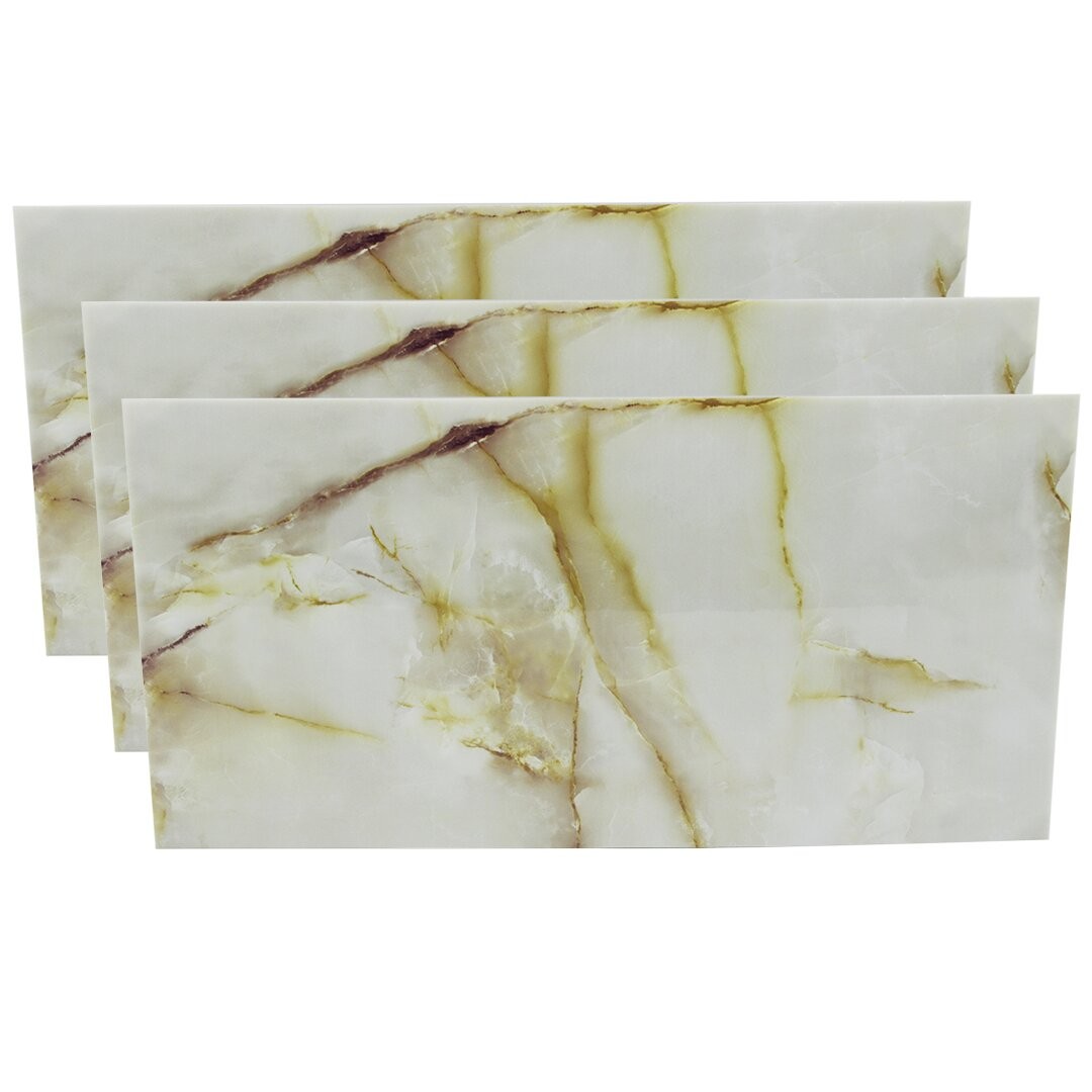 Ibico-6017 ( Düz & Köpük Panel ) ( Beyaz & Sarı Mermer Desen ) Yapışkanlı Duvar Kağıt ( 30x60cm )*10x22