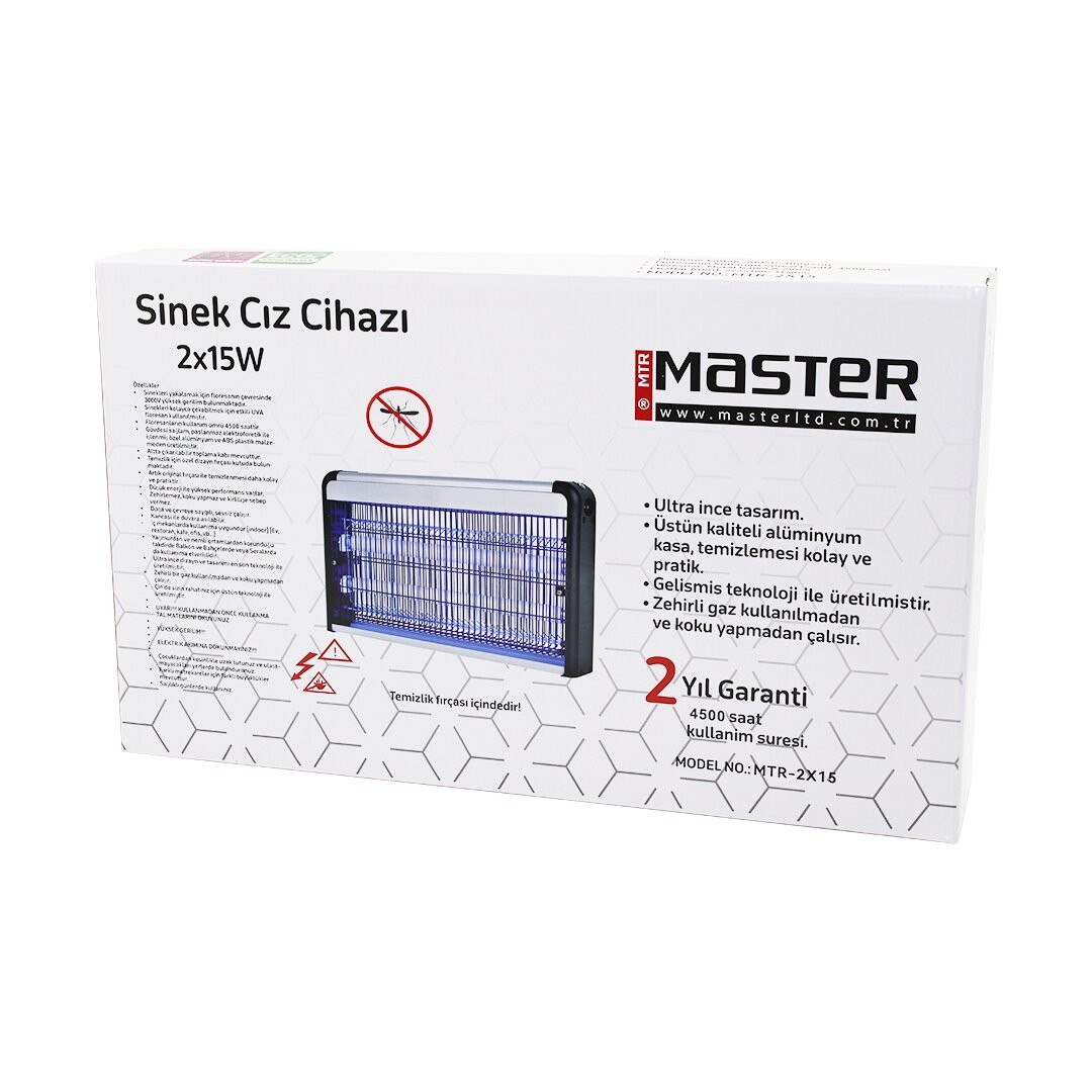 Master Mtr-2x15 Sinek Öldürücü Cız Cihazı Makine (30w) (2pcs Led Floresan) (80m2 Etkili) (3000v Gerilim) (52.5x10x31.5cm)*6