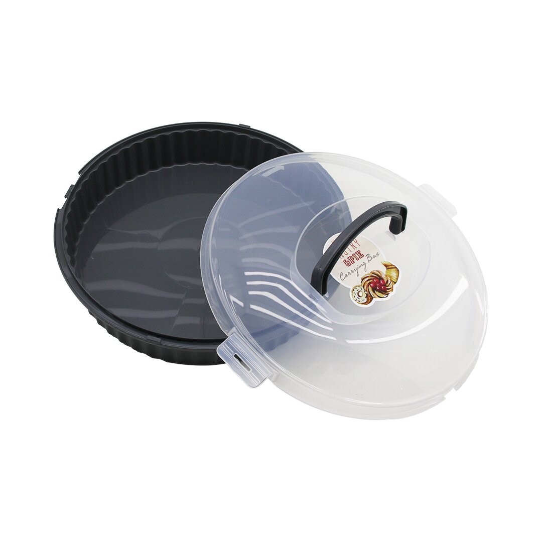Qlux L-00653-2 Vista (Yuvarlak) Pasta & Börek Kabı Fanus (Antrasit Gri Plastik Kap) (Şeffaf Plastik Kilitli Kapak) (Taşıma Kulplu)*6=K