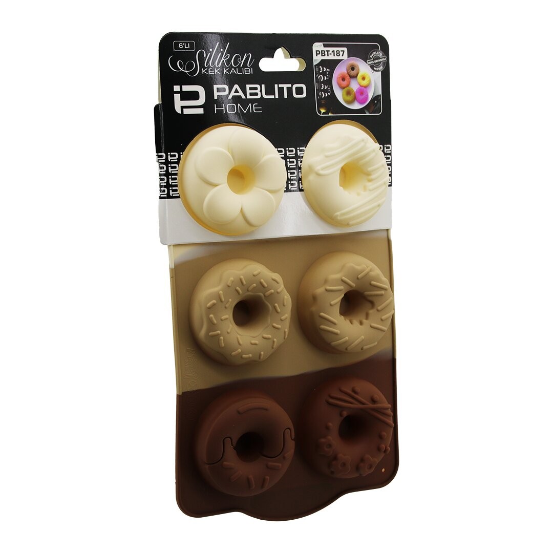 Pablıto Home Pbt-187 (Donut Şekil) (6lı = Mix Model) ( Mini ) (Silikon) Muffin Kek Kalıp ( Askılıklı )*12x20