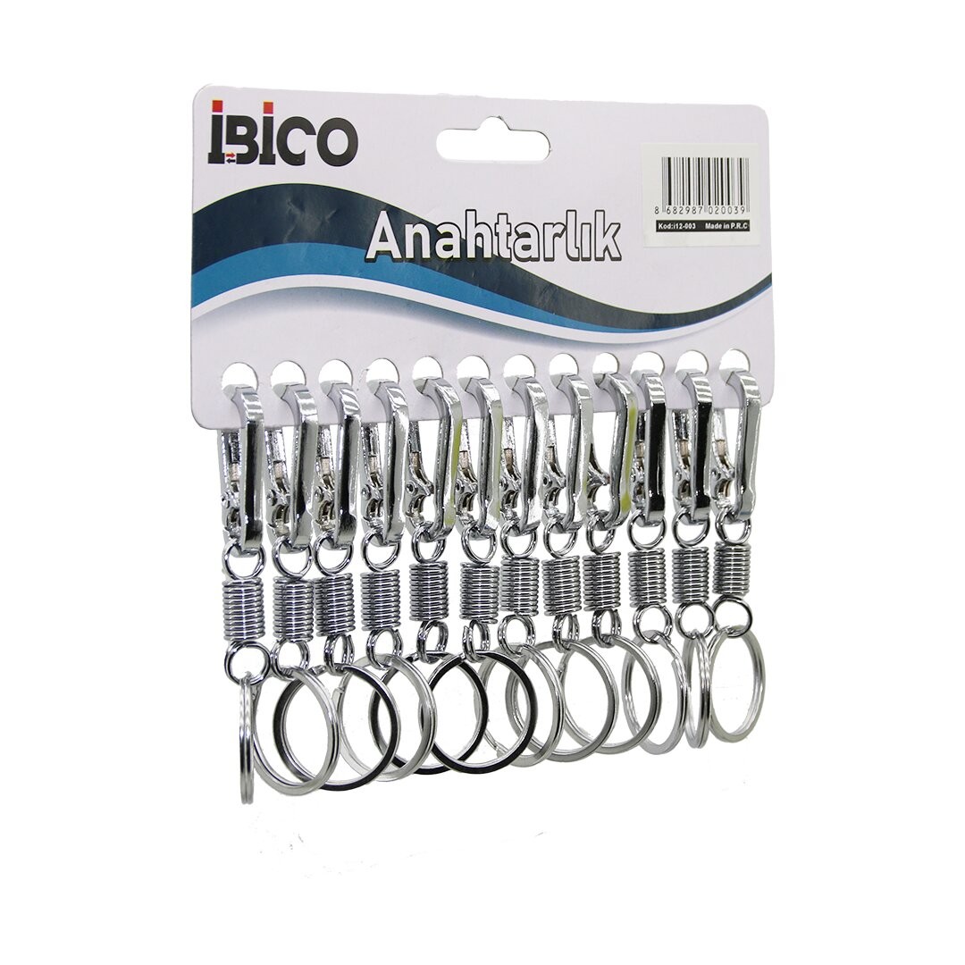 Ibico I12-003 ( Gümüş ) ( Yaylı Gövde ) ( Metal ) Anahtarlık ( Tek Halkalı ) ( Kemer Geçmeli )*12x100
