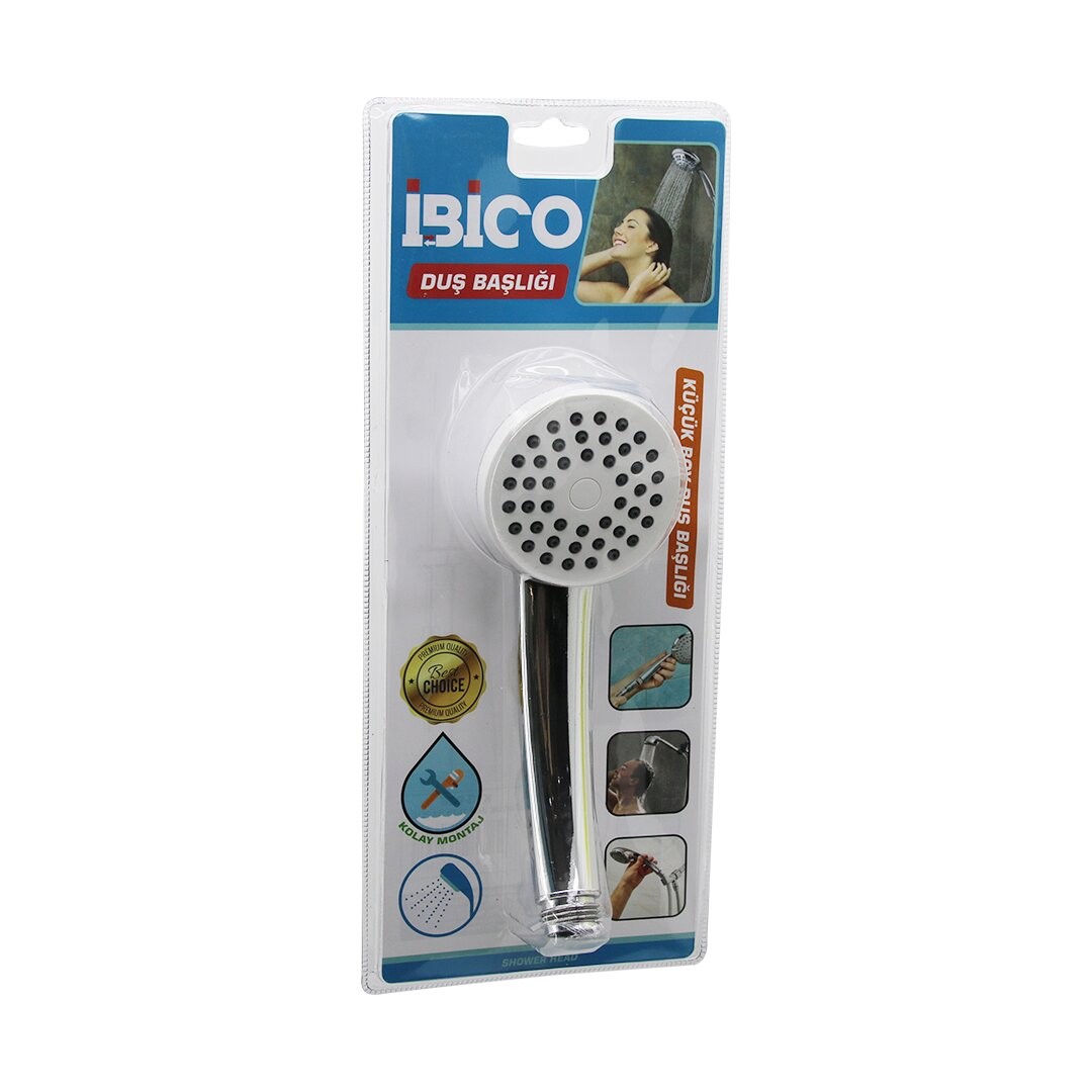 Ibico K13-036 (Küçük Boy) (Yuvarlak & Bombeli=6.7cm) Duş Başlık (Vakumlu) (Krom Gövde & Beyaz Zemin & Siyah Iğne) (Sap:11.5cm)*110