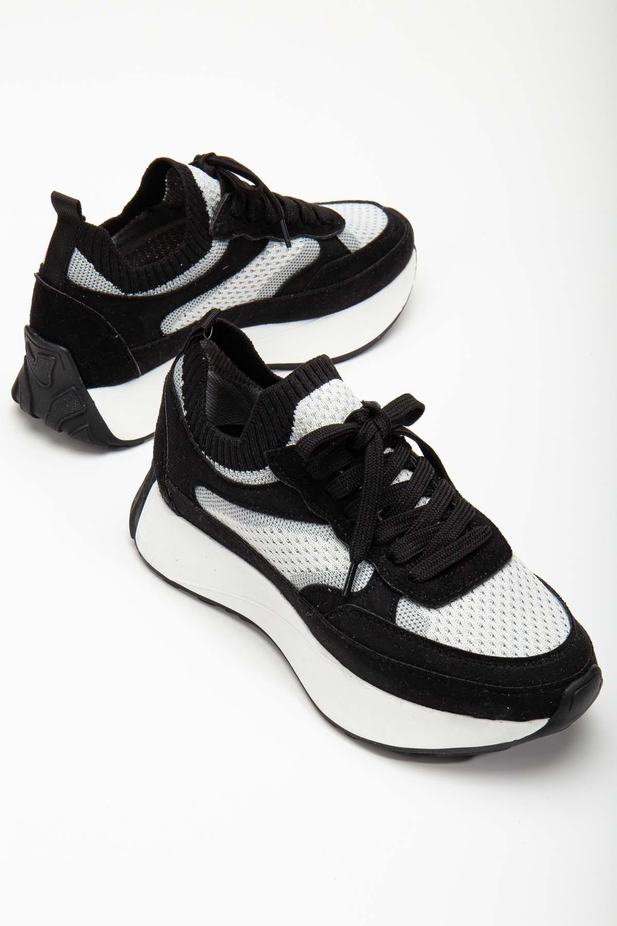 Larky Triko Bağcıklı Kadın Spor Ayakkabı (B3064) - Siyah
