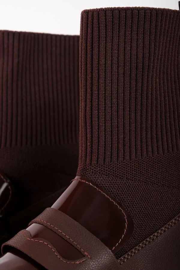 Zoey Kadın Dikiş Detaylı Triko Kumaş Detaylı Kalın Taban Bot 4185 - Kahverengi