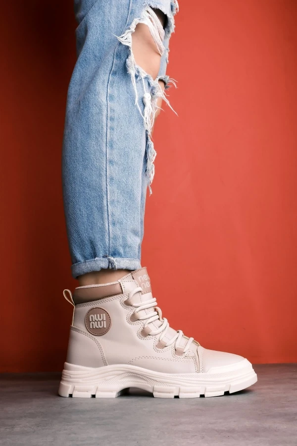 Rosly Kadın Bağcık Detaylı Rahat Bot 3587 - Krem