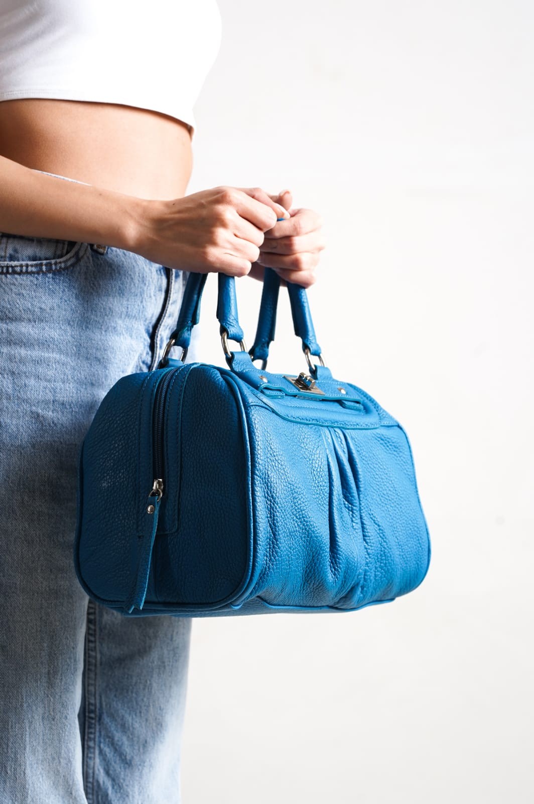 Kadın Hakiki Deri El Çantası Bavul Model - Petrol Mavi