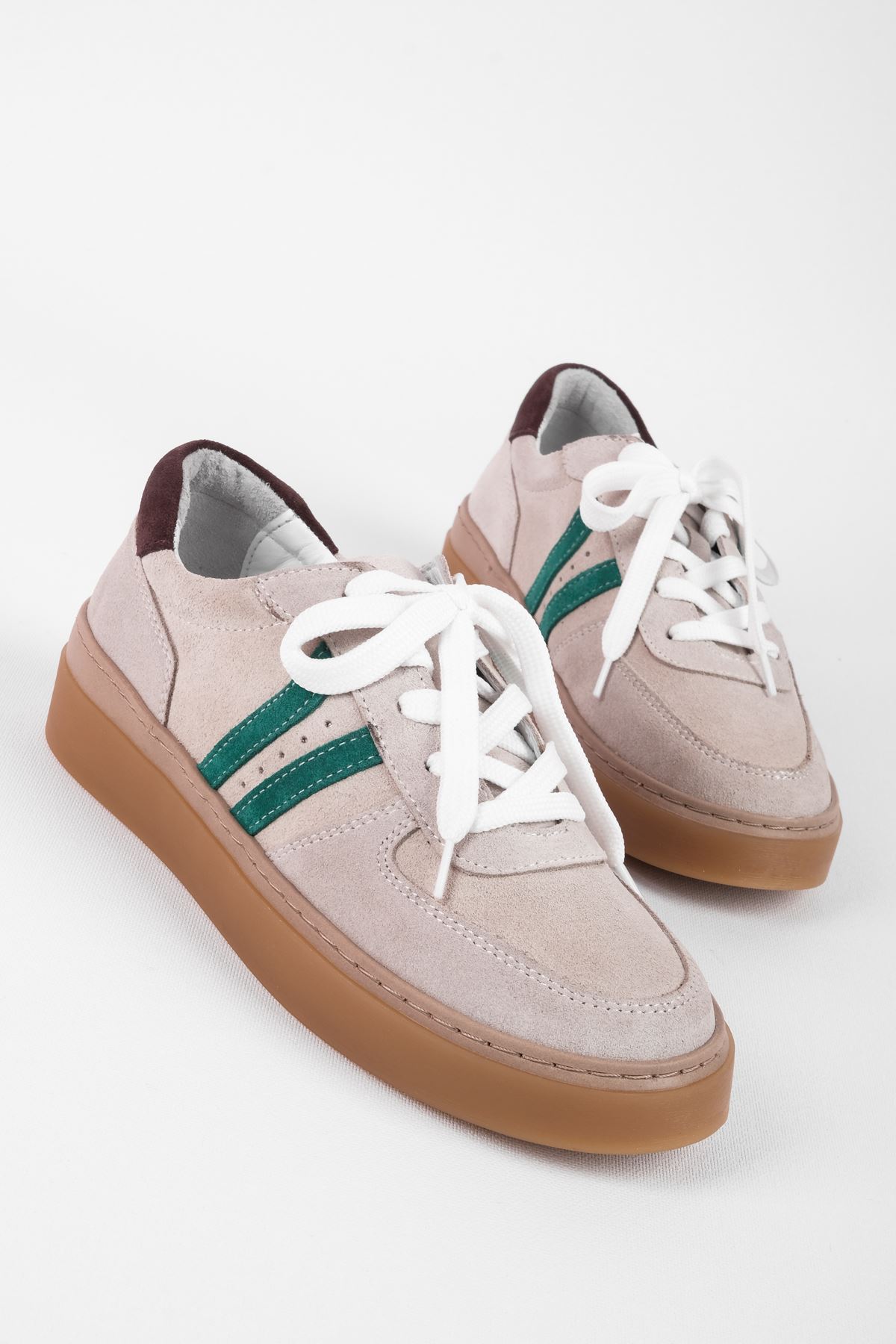 Alicy Kadın Hakiki Deri Bağcıklı Spor Ayakkabı Sneaker 4155 - Krem