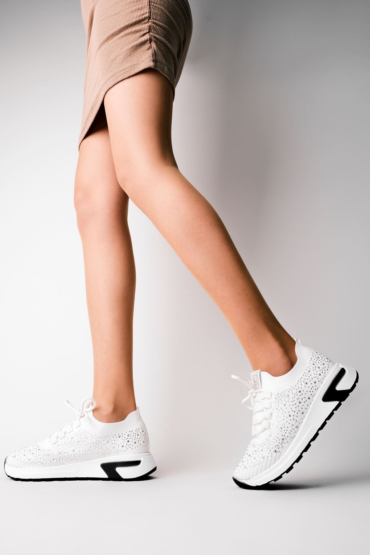 Nessy Triko Taşlı Kadın Spor Ayakkabı (B3081) - Beyaz