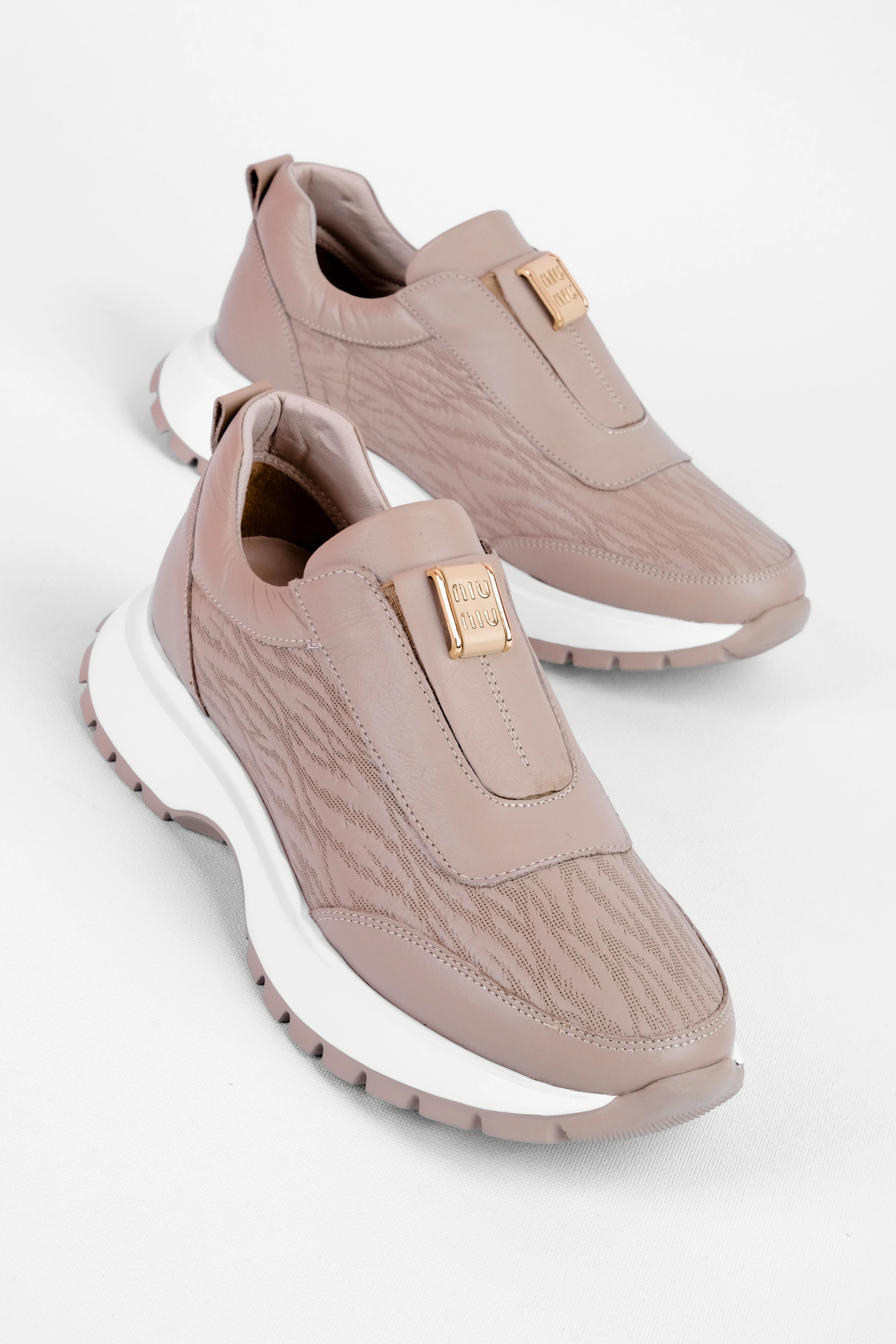 Zary Kadın Hakiki Deri Lastik Detaylı Dikişli Spor Ayakkabı Sneaker 4296 - vizon